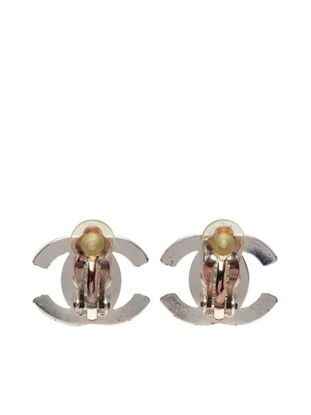 Chanel CC Logo Turnlock Vintage Earrings Silver Metal